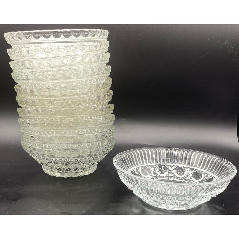 Vintage set of 5 Anchor Hocking Wexford Waffle Pattern Glass Fruit Bowls